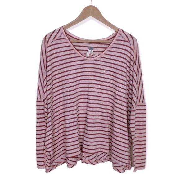 Free People Pandoras Box Striped Tee Small Red Pink Oversized Boxy - Picture 4 of 12
